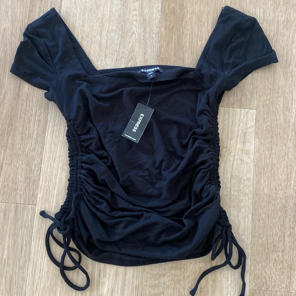 NWT Express square neck ruching black shirt size xs